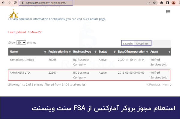 استعلام مجوز بروکر آمارکتس از FSA سنت وینسنت